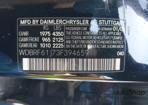 2003 Mercedes-Benz C 240 z USA, uszkodzony, nr VIN WDBRF61J73F394659